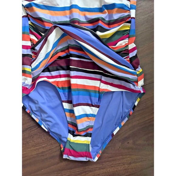 Anne Cole Women's Striped Twist-Front Bandeau One-Piece Swimsuit Multi Color 6 - Picture 5 of 9
